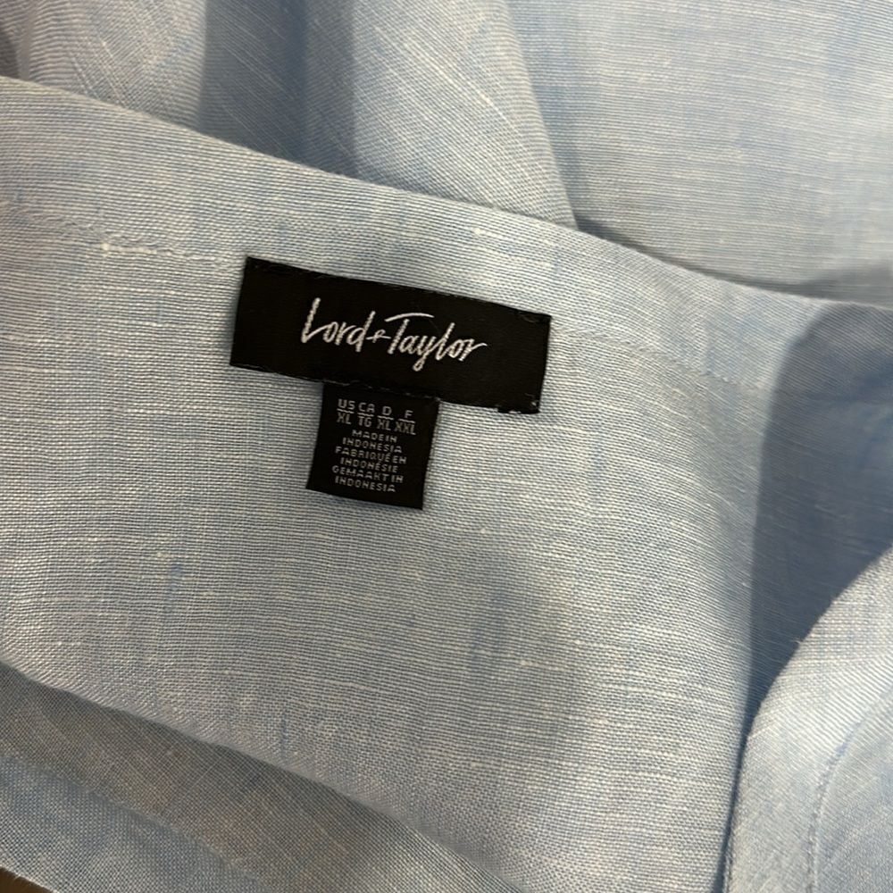 Lord & Taylor Linen Light Blue Relaxed Fit Short Sleeve Top Size XL - Picture 5 of 8
